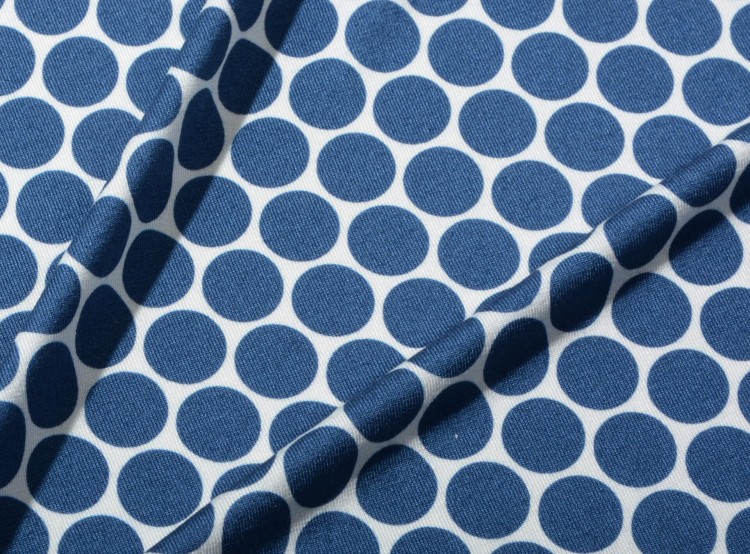 Dzianina Wiskozowa Granatowe Koła na Białym Tle