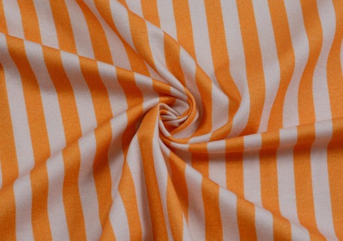 Dzianina Wiskozowa Biało-Pomarańczowe Pasy