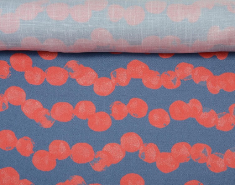 Tkanina Wiskozowa Nadrukowany Wzór w Czerwone Koła