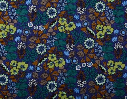 Dzianina Wiskozowa Kolorowe Kwiaty Nadrukowane na Niebieskim Tle