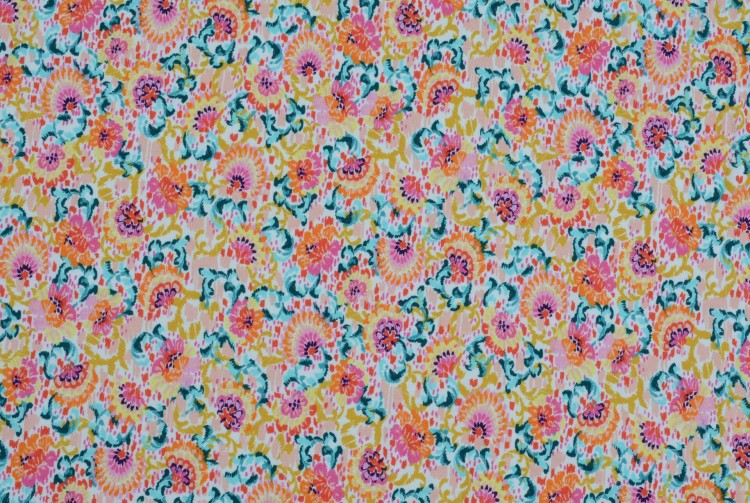 Dzianina Wiskozowa Kwiatowy Wzór w Jasnych Kolorach