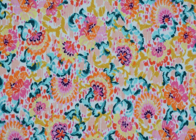 Dzianina Wiskozowa Kwiatowy Wzór w Jasnych Kolorach