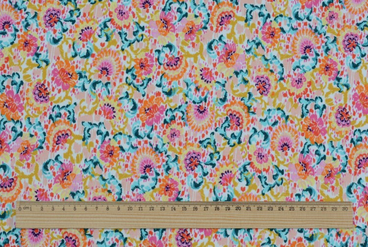 Dzianina Wiskozowa Kwiatowy Wzór w Jasnych Kolorach