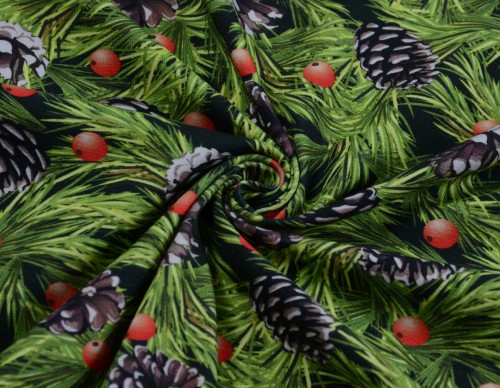 Dzianina Wiskozowa Zielona w Roślinny Wzór