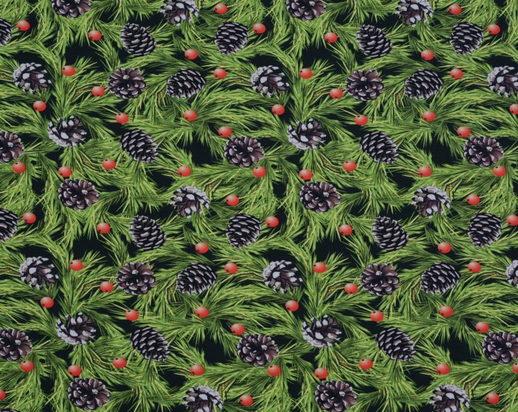 Dzianina Wiskozowa Zielona w Roślinny Wzór