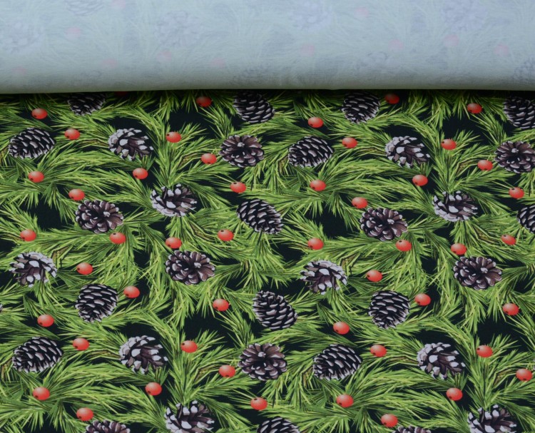 Dzianina Wiskozowa Zielona w Roślinny Wzór