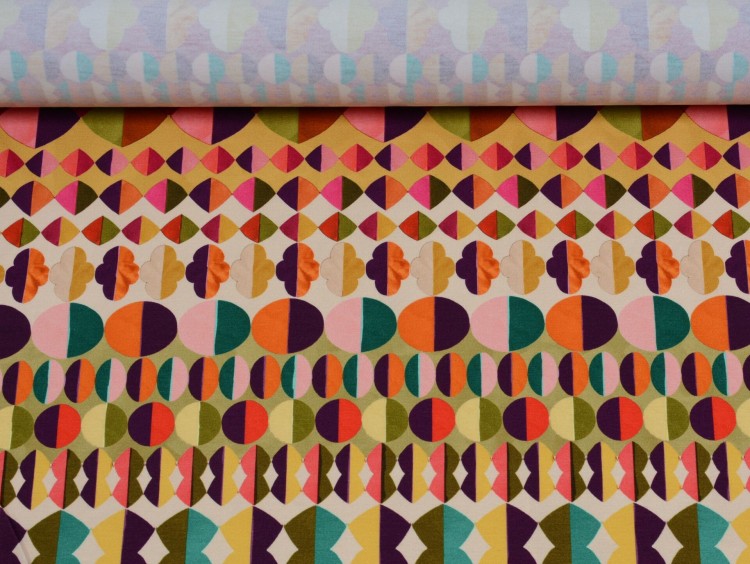 Dzianina Wiskozowa Wielokolorowy Geometryczny Wzór