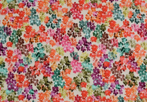 Dzianina Wiskozowa Kolorowy Wzór z Kwiatowym Nadrukiem
