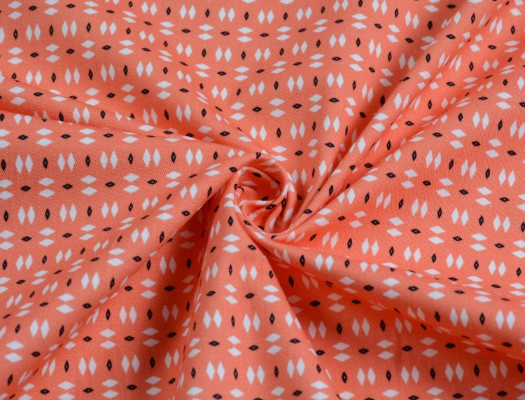 Tkanina Bawełniana Białe Romby na Pomarańczowym Tle