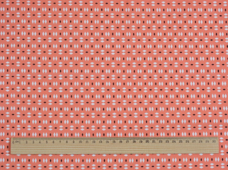 Tkanina Bawełniana Białe Romby na Pomarańczowym Tle