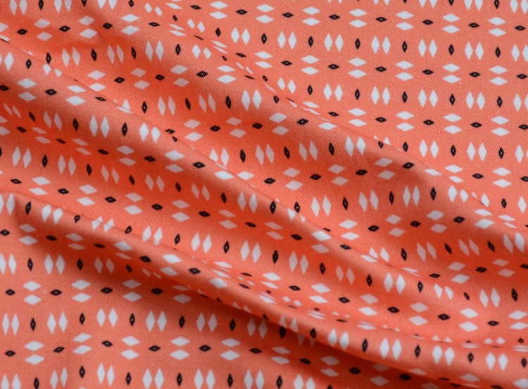 Tkanina Bawełniana Białe Romby na Pomarańczowym Tle