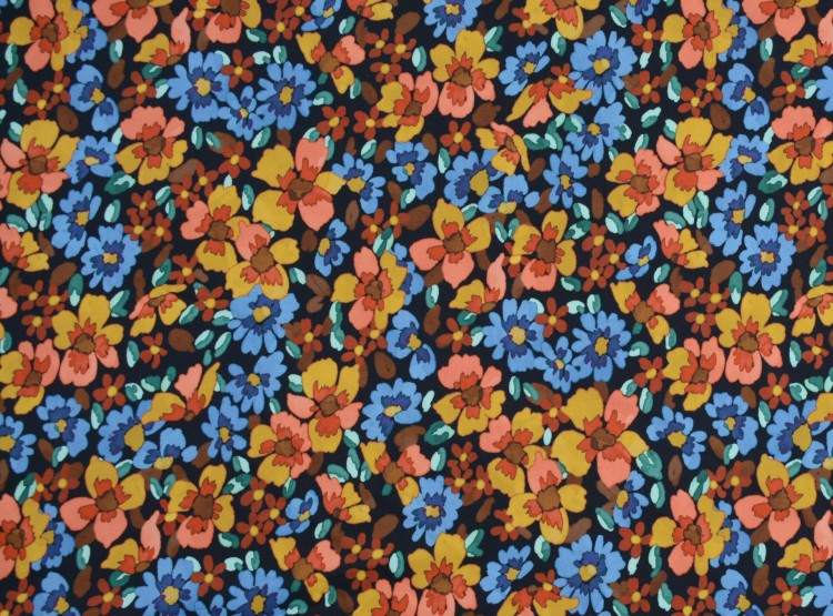 Tkanina Bawełniana Kolorowe Kwiaty na Klasycznym Czarnym Tle