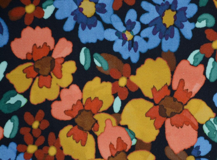 Tkanina Bawełniana Kolorowe Kwiaty na Klasycznym Czarnym Tle