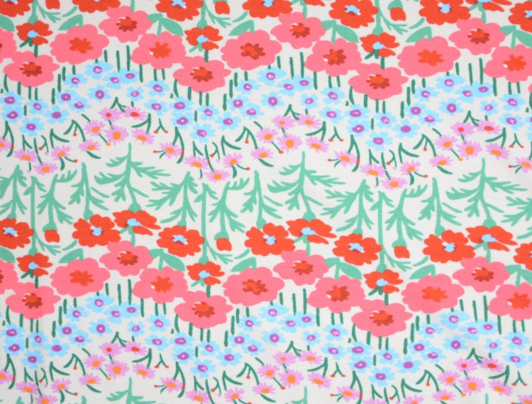 Dzianina Wiskozowa Kolorowe Kwiaty Układające Się w Pasy