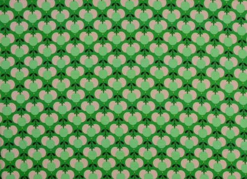 Dzianina Wiskozowa Owocowe Wzory na Zielonym Tle