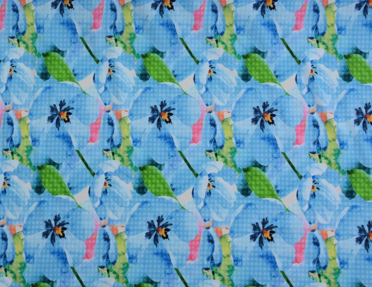 Dzianina Wiskozowa Błękitne Kwiatowe Wzory