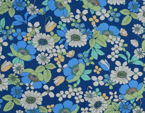 Dzianina Wiskozowa Kolorowe Kwiaty na Granatowym Tle