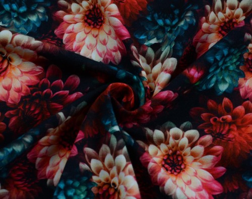 Dzianina Wiskozowa Nadrukowany Wzór w Kwiaty