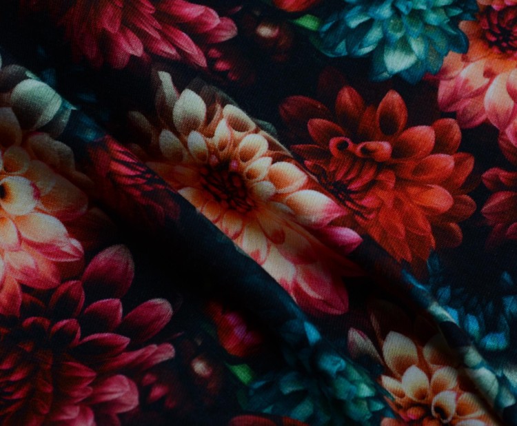 Dzianina Wiskozowa Nadrukowany Wzór w Kwiaty