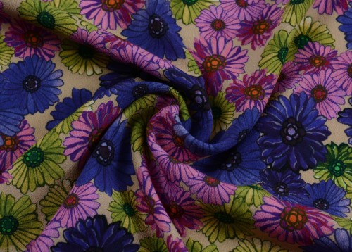 Tkanina Wiskozowa Transparentna Wzór w Kolorowe Kwiaty