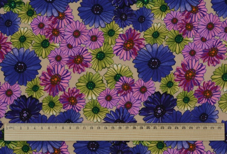 Tkanina Wiskozowa Transparentna Wzór w Kolorowe Kwiaty