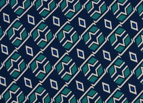 Dzianina Wiskozowa Granatowo-Szmaragdowe Geometryczne Wzory