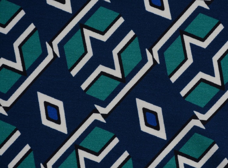 Dzianina Wiskozowa Granatowo-Szmaragdowe Geometryczne Wzory