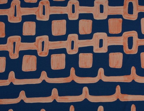 Dzianina Wiskozowa Regularny Granatowo-Pomarańczowy Wzór