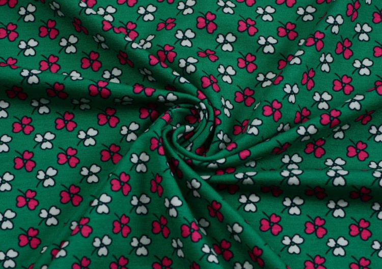 Dzianina Wiskozowa Drobne Kwiaty na Zielonym Tle