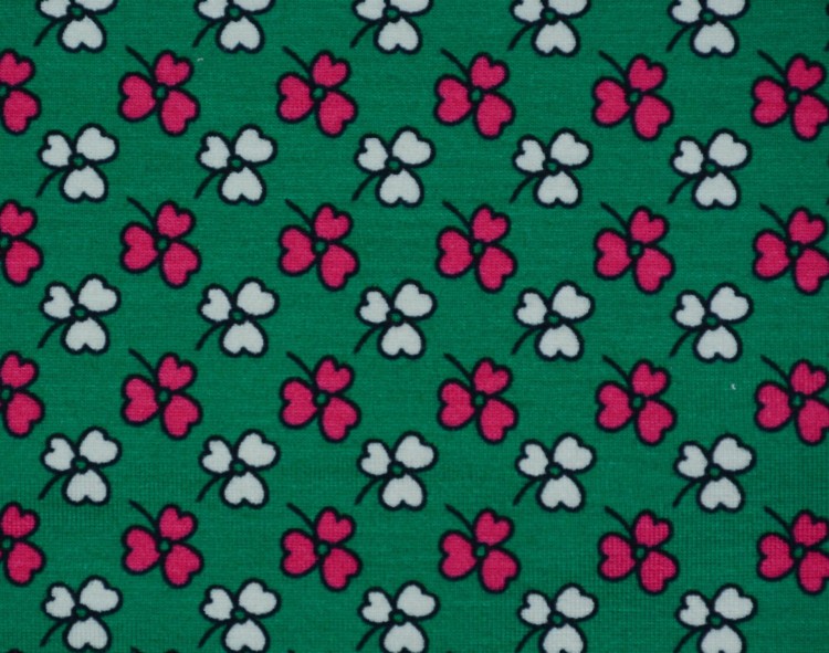 Dzianina Wiskozowa Drobne Kwiaty na Zielonym Tle