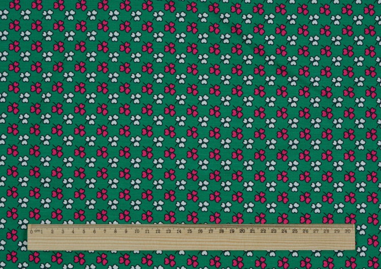 Dzianina Wiskozowa Drobne Kwiaty na Zielonym Tle