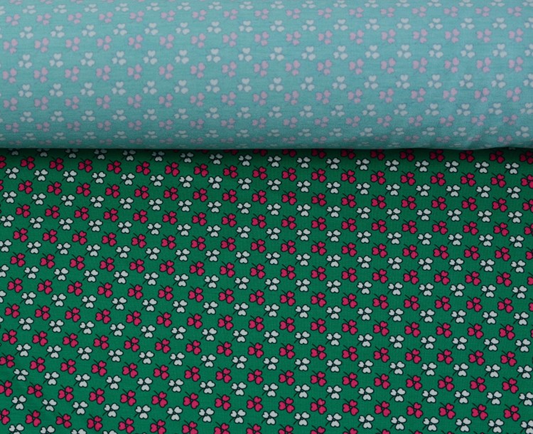 Dzianina Wiskozowa Drobne Kwiaty na Zielonym Tle